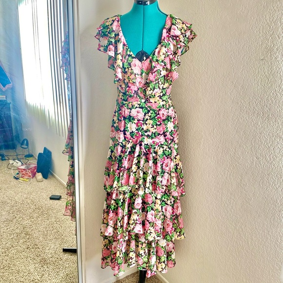 WOMEN’S WAYF PINK FLORAL DROP WAIST RUFFLE TIERED DRESS SIZE S - Picture 6 of 6